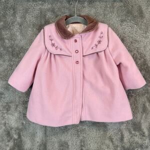 Vintage Pink Dress Coat Cute Togs 18 Months Toddler Girl  Velvet Collar